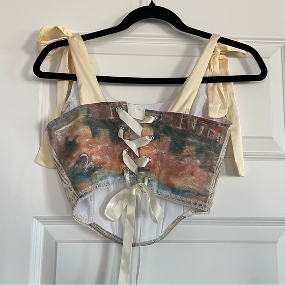 Micas Romantic Baroque Print Women's Corset Top with Ribbon Straps - Picture 5 of 10